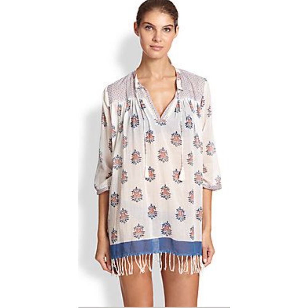 Roberta Roller Rabbit Tunic Women S White Excellent Serafina Fringed Cotton Boho